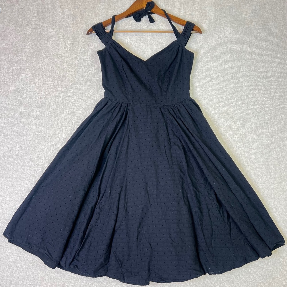 Hell Bunny Vixen Eveline Dress Black Swiss Dot Halter Rockabilly Pinup XS